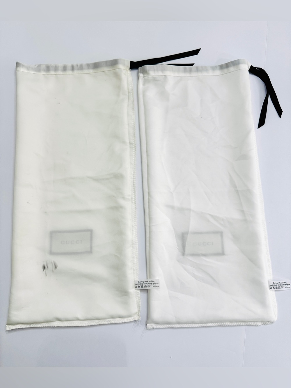 Gucci White Satin Dust Bags Set of 2-Authentic Storage Bag with Drawstring 17x8 - Picture 7 of 12